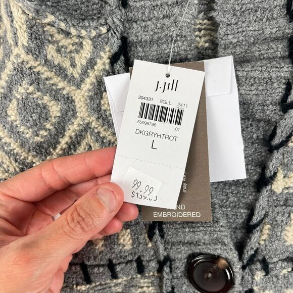 J. Jill Fair Isle Hooded Cardigan Sweater Hand Embroidered Nordic Women's L NWT - Picture 4 of 12